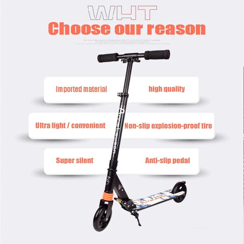 Детский Двухколесный самокат цельноалюминиевый большой складной