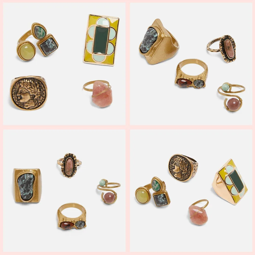 Girlgo Новинка ZA Необычные разноцветные кольца для женщин Boho Винтаж обручальные очаровательные кольца Свадебные украшения подарки оптом