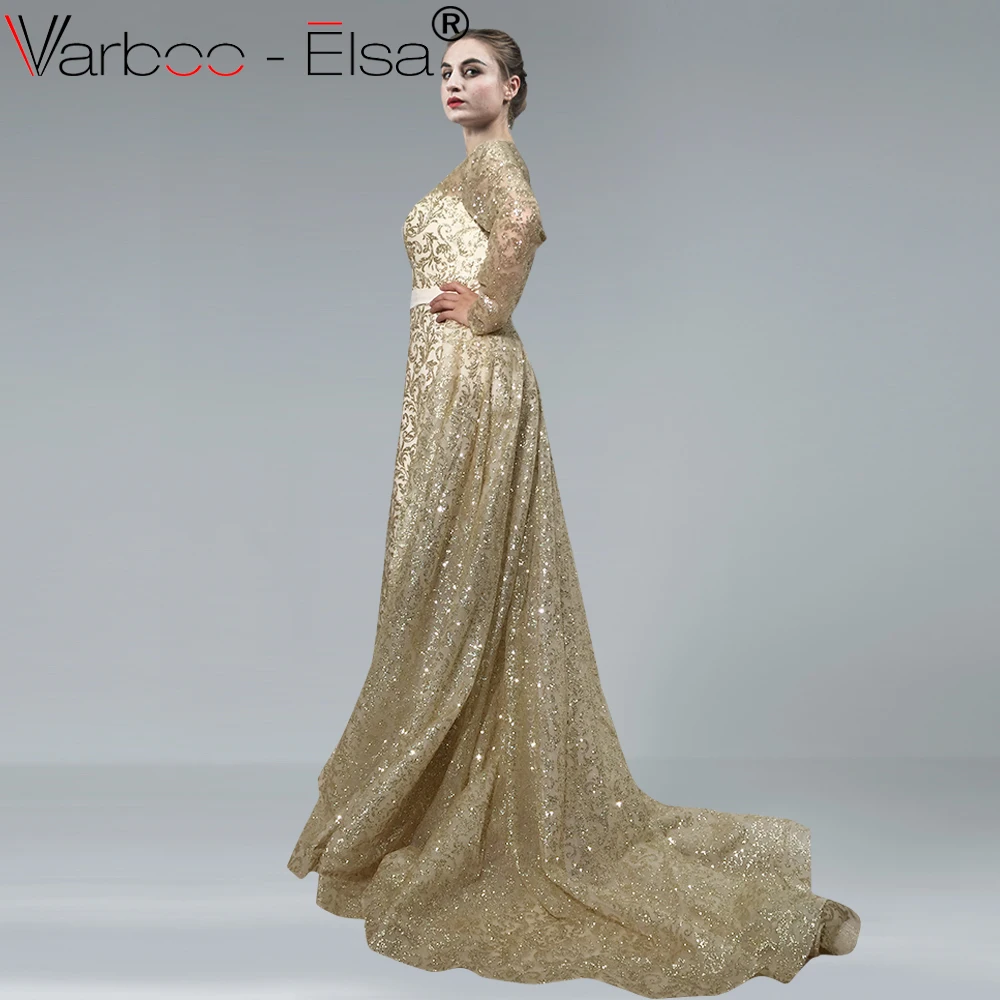 VARBOO_ELSA блестящее вечернее платье с золотыми блестками 2018 роскошное со съемным