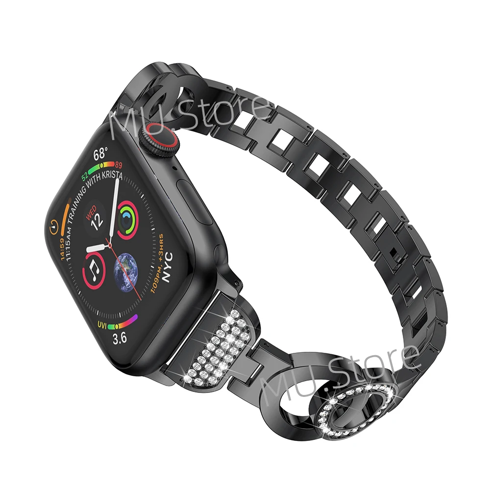 38 мм 42 мм для Apple Watch ремешок из нержавеющей стали для женщин Алмазный двойной круг браслет для ihuchband для женщин девушек женский