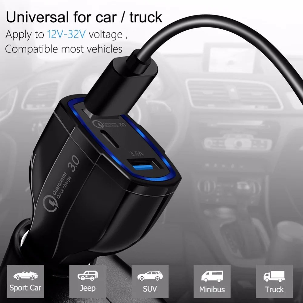 AZiMiYO 35 Вт автомобиля Зарядное устройство QC3.0 USB+ 5V3A Тип-c PD для скоростного мобильного телефона Быстрый Зарядное устройство автомобиля-Зарядное устройство для зарядное устройство для телефона планшета