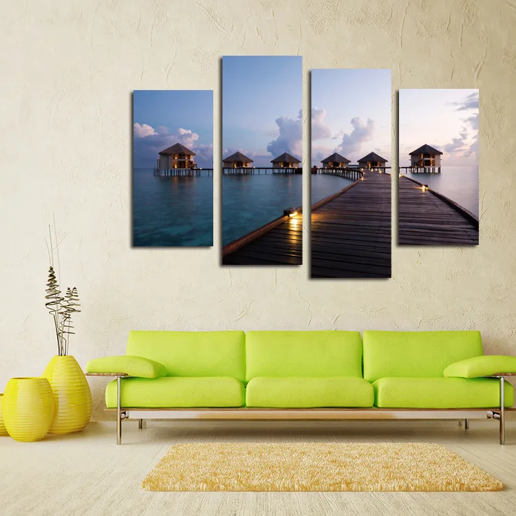 

HD painted canvas oil paintings abstract wall pictures for living room 4 piece wall art sea plank road scenery cuadros decor