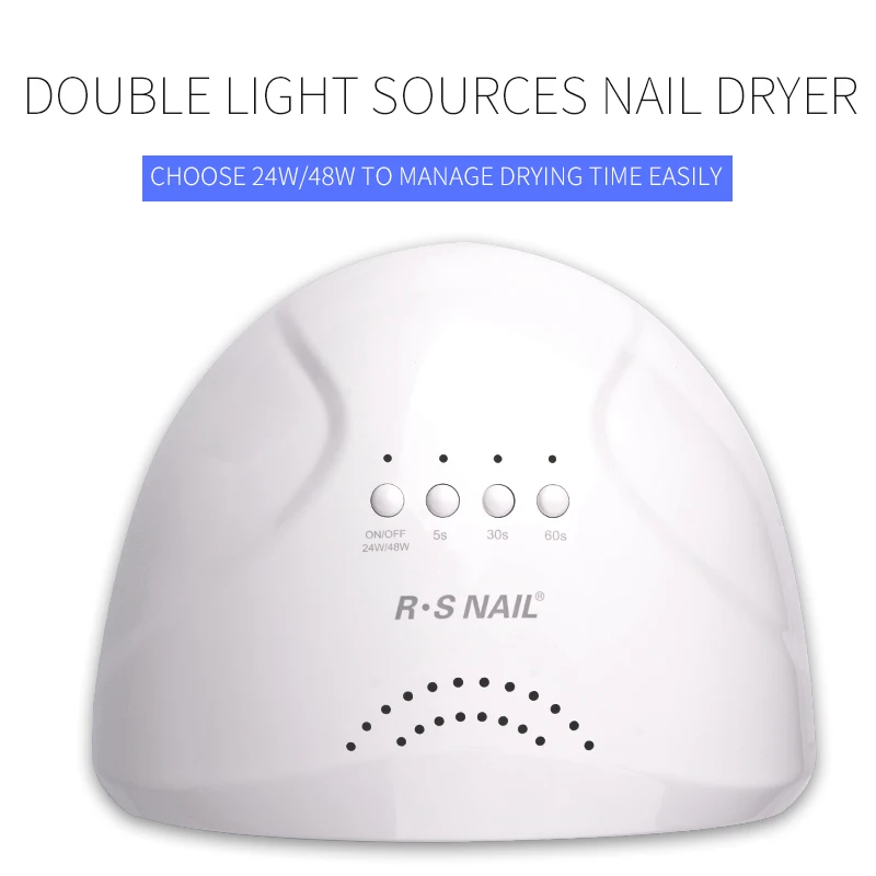RS Nail Dryer 48W 24W switchable nail dryer double light sources UV LED lamp for gel polish ultra-red sensor 3 timings | Красота и