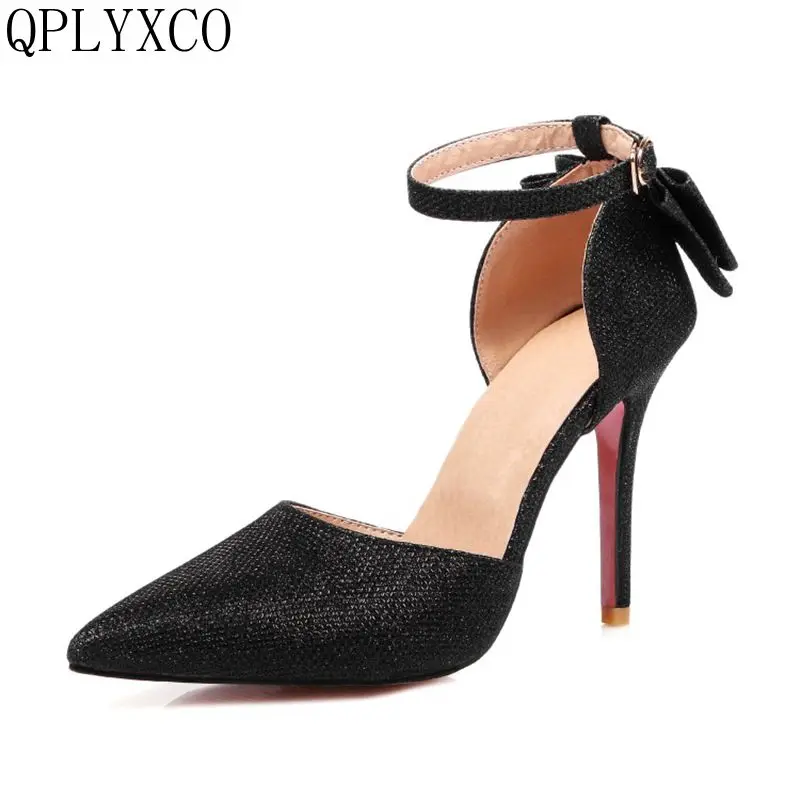 

QPLYXCO Summer Style Sandals shoes woman Fashion Elegant Big Size 31-47 Pointed High Heels wedding dance Party women shoes 10-25