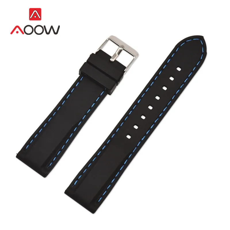 Спортивный силиконовый ремешок 16, 18 мм, 20 мм, 22 мм, 24 мм для samsung Galaxy Watch Active gear S3 Amazfit bip, водонепроницаемый резиновый браслет - Цвет ремешка: Black blue line