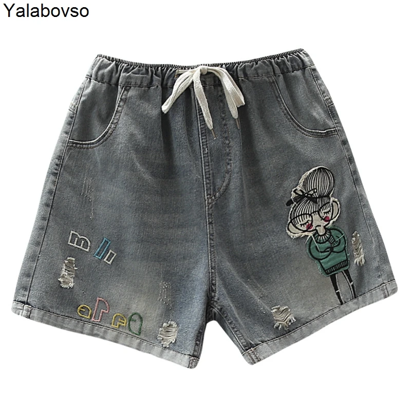 Оригинальные летние шорты с вышивкой джинсовые свободные джинсы эластичной
