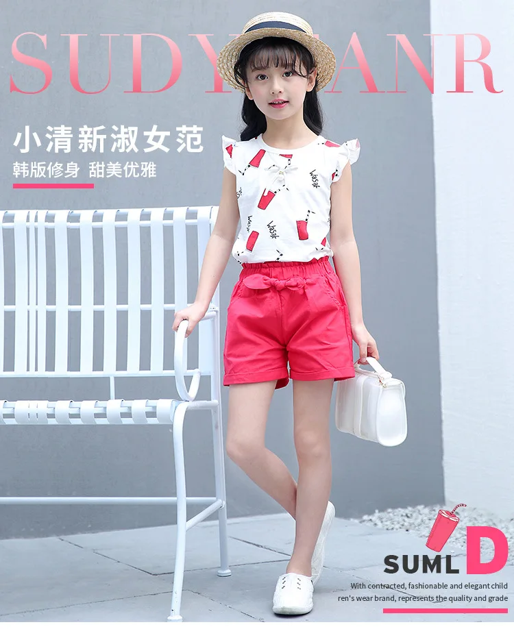 Girls Sets summer 2019 new short-sleeved t-shirt shorts suit big children short sleeve 3-12 years old children's clothing | Мать и