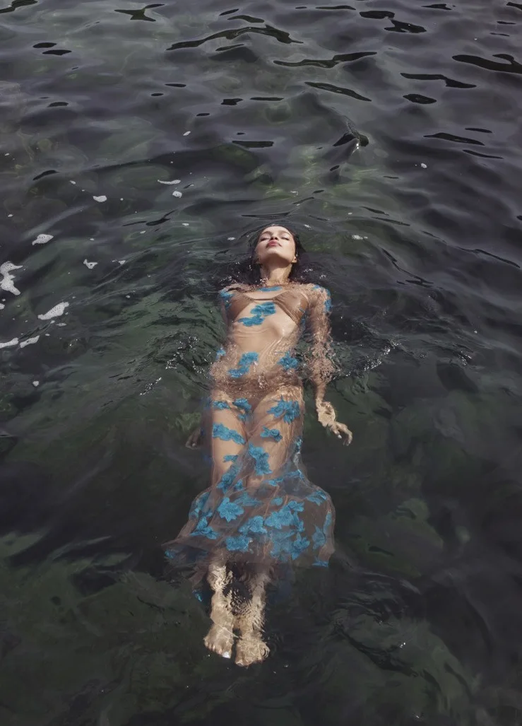 Женское длинное платье с вышивкой сливы/небесно голубого цвета сексуальное