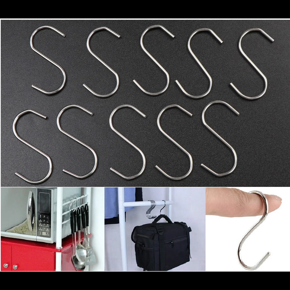 

10Pcs/set Stainless Steel Round S Shaped Hooks House Kitchen Pot Pan Hanger Clothes Storage Rack Tool