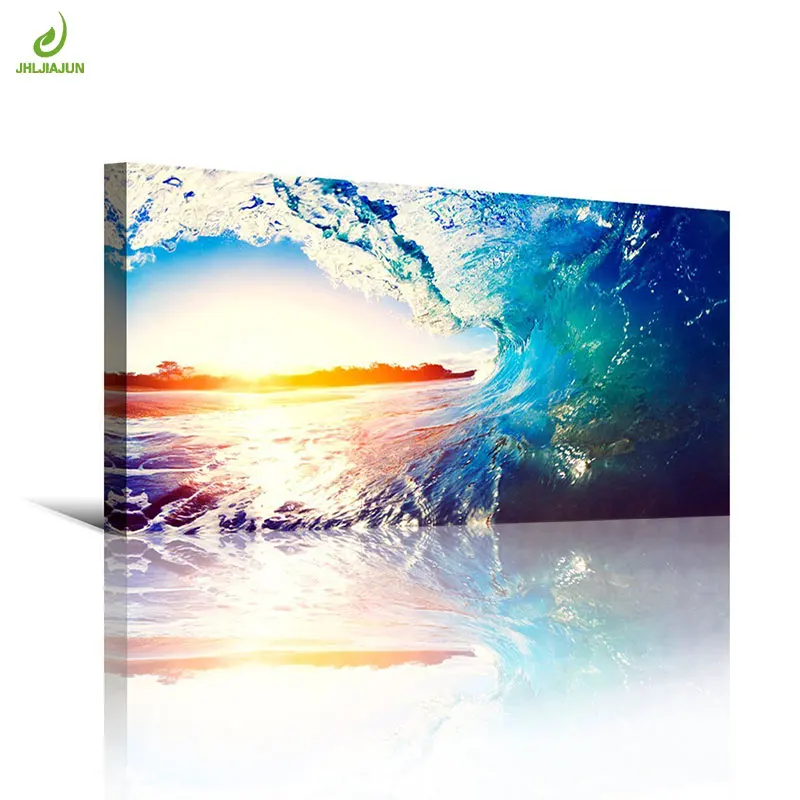 

JHLJIAJUN Sunset Wave Canvas Painting Wall Art Modern Marine Seascape Colorful Picture Home Decor Wall Art For Living Room