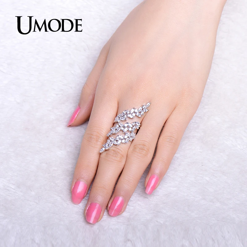 UMODE Регулируемые кольца 4X2 мм 0.1ct маркиза огранки кубического циркония белого золота Цвет кольцо ювелирные изделия для Для женщин Anillos UR0318