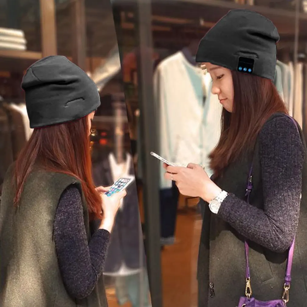 Унисекс умная Беспроводная Bluetooth музыка зимняя теплая вязаная шапка наушники с