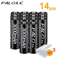 14 pieces 100 original palo 12v aa rechargeable batteries 3000 mah 2a batteries ni mh rechargeable battery for flashlight