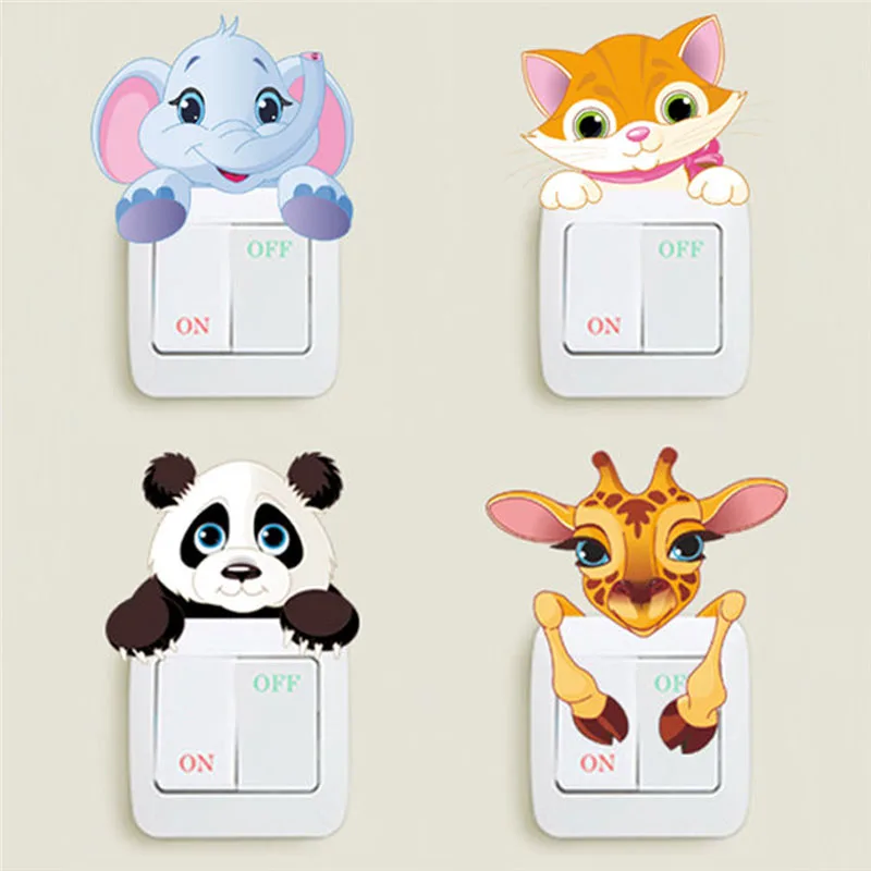 

2pcs Animal Switch Stickers Elephant Panda Cartoon Wall Stickers Home Decoration Giraffe Murals Children's Room DIY Decoration