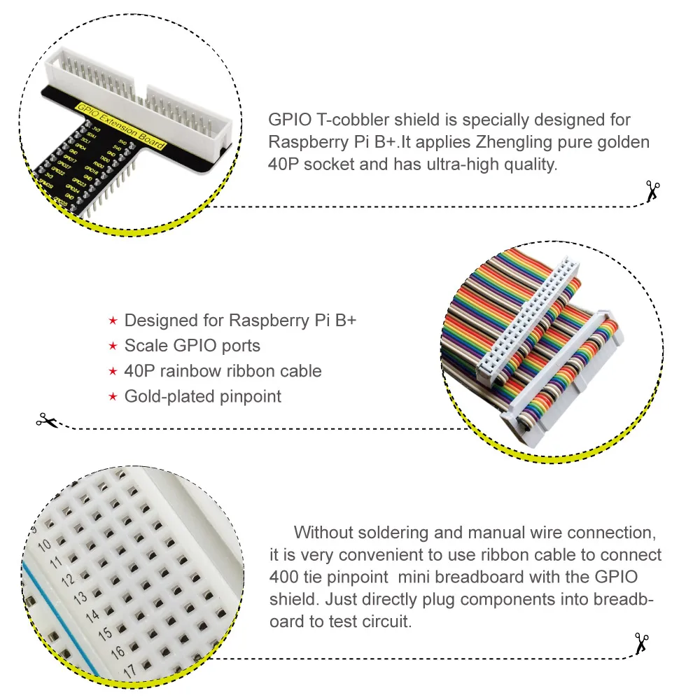 Цветной ленточный кабель Keyestudio T-type GPIO Shield V1 + 40P макетная плата с 400 отверстиями