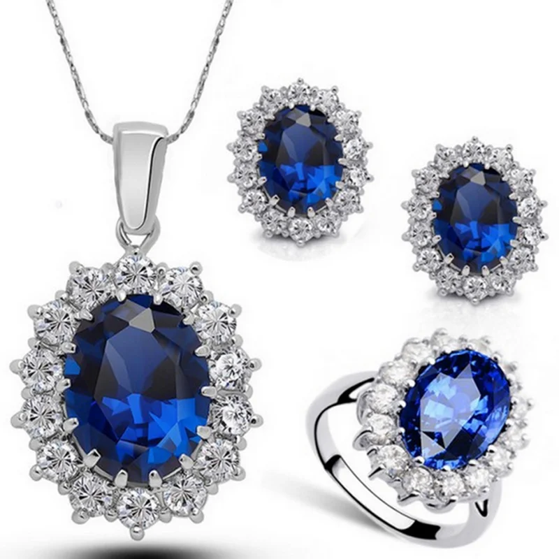 Набор ювелирных изделий OMHXZJ Wholesale Woman Fashion Youth Story AAA Zircon Crystal 18KT Platinum Silver Necklace Earrings Ring Jewelry Sets ST06.