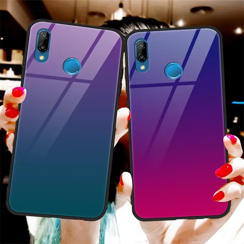 Градиентный телефонный чехол для huawei Y5 Y9 Y6 Y7 рro рrime P30 P20 Pro Lite красочные Стекло крышка чехол для Honor 8S 8A 8X 10i 20i