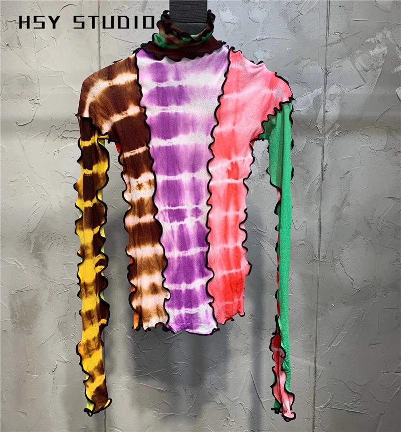 【HSY studo】2019 Осенняя Новая модная Приталенная футболка в стиле пэчворк три цвета