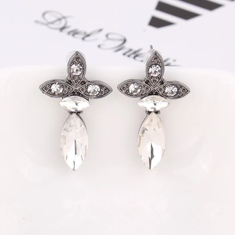 clear LUBOV винтажные античные золотые прозрачные стразы серьги для женщин Bijoux Brincos женский Рождественский подарок - Окраска металла: clear