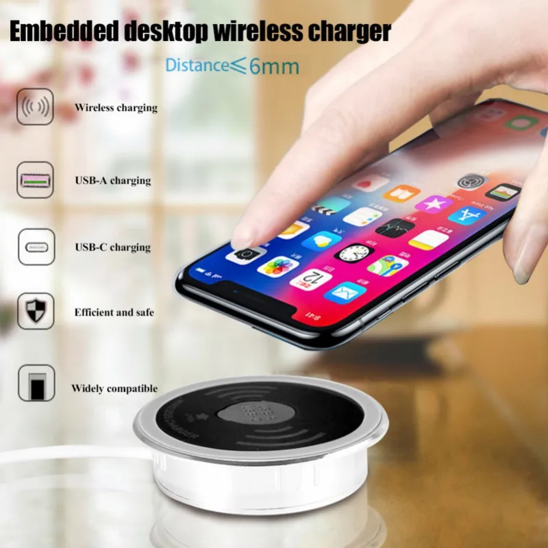 For iPhone X Wireless Charger Embedded Desktop Transmitter Qi Standard Phone 8 Mobile Charge | Мобильные телефоны и
