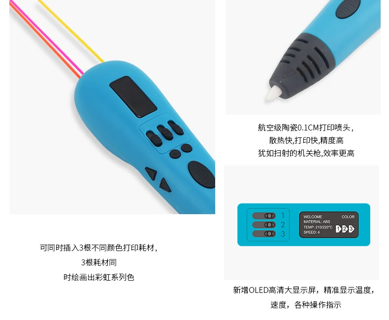 DEWANG OLED 3D Ручка, многоцветная ABS нить, 3d принтер, ручка, рождественские подарки, 3D печать, ручка, 3D ручки, искусство и ремесла
