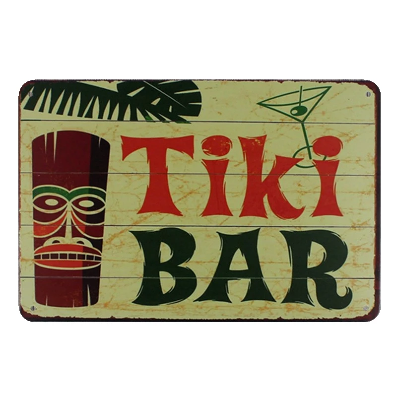 W Tiki Hut Lounge налет винтажные металлические жестяные знаки домашний бар гаражные декоративные металлические тарелки Aloha настенные художественные наклейки плакат N217 - Цвет: W