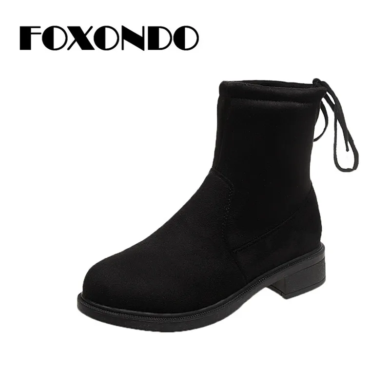 FOXONDO/2019 зимние женские ботинки теплые из искусственной замши и плюша до середины