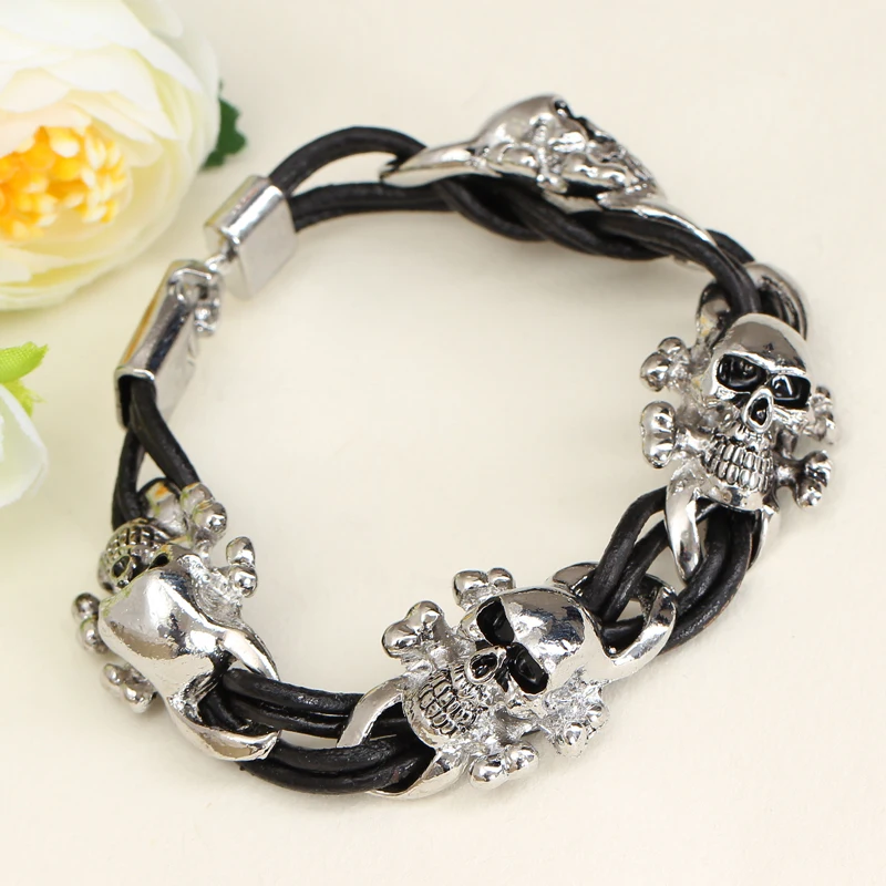 Новое поступление мужские кожаные браслеты с черепом в стиле Рок Панк Скелет