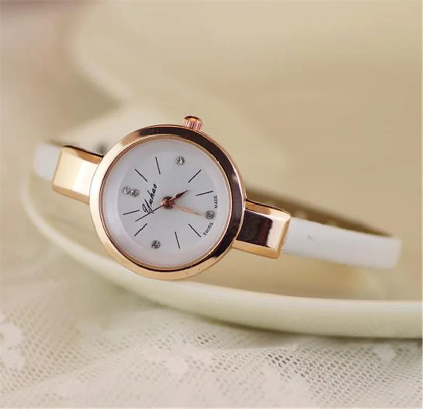 2017 Роскошные простые часы женские повседневные Yuhao розовое золото хрусталь алмаз