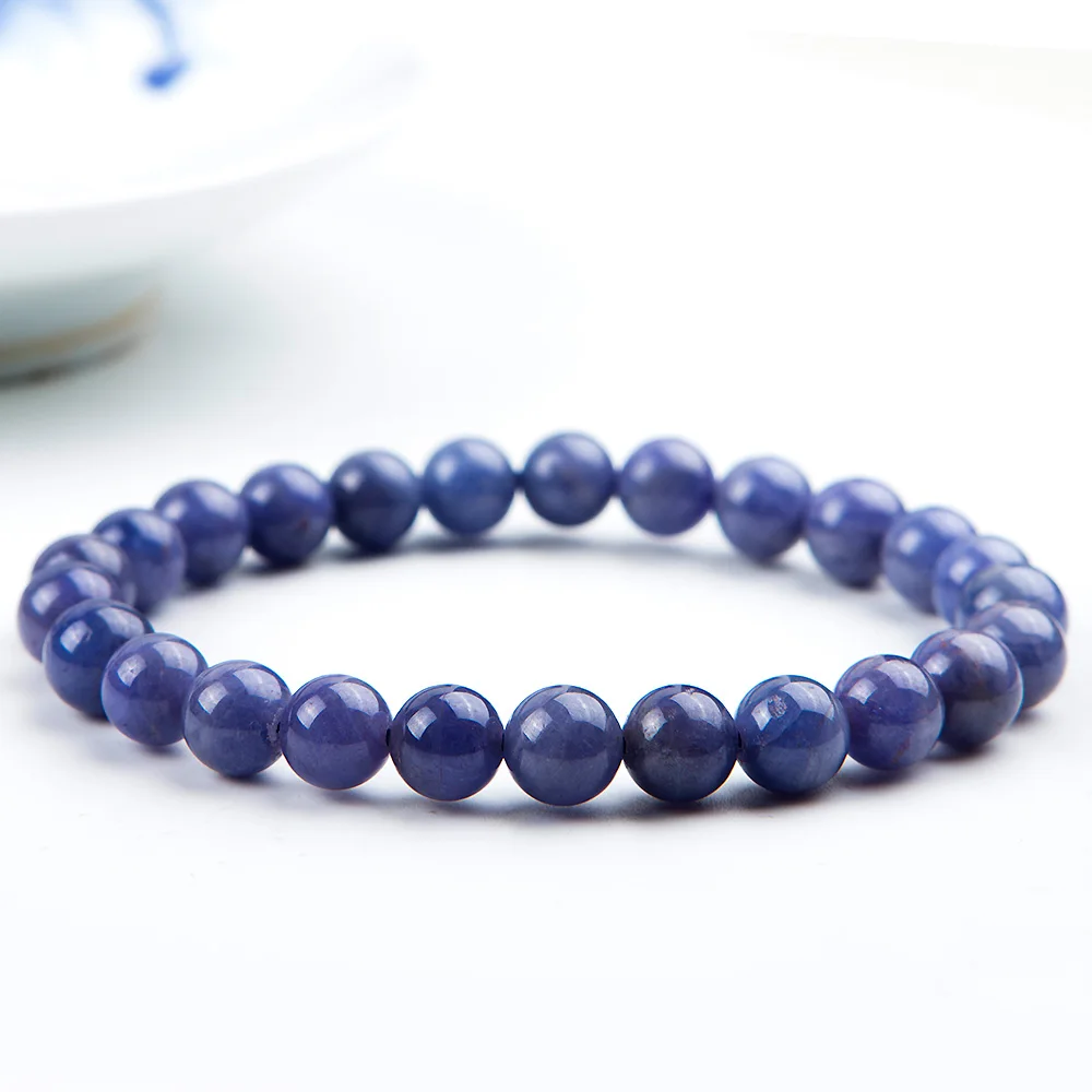 100% натуральный Танзанит синий драгоценный камень браслет круглые бусины 7 мм