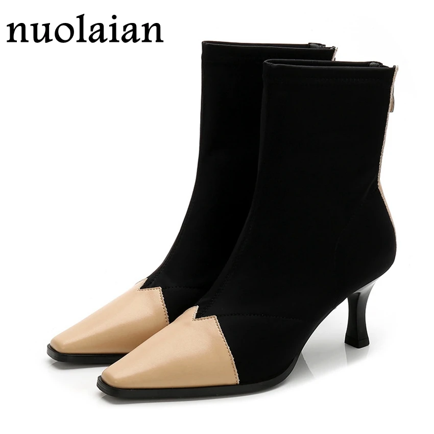 

Women Sock Boots Pointed Toe Elastic 8CM High Heels Boot Slip On High Heel Ankle Boots Woman Winter Stiletto Botas Lady bottine