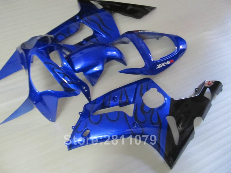 Литье под давлением 100% подходит для Kawasaki Ninja ZX6R 03 04 black flames blue Обтекатели 2003 2004 RY26 |