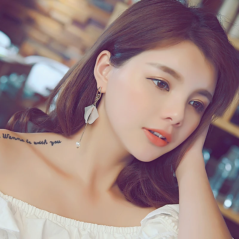 925 серебряные игольчатые Лепестковые серьги длинные кисточки женские