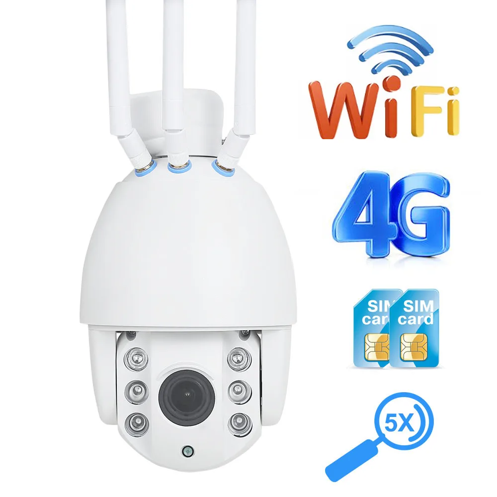 

Outdoor 3G 4G WiFi IP Camera SIM Card 1080P 5x Auto Zoom PTZ Dome Waterproof IR 60m Wireless Security Camera Onvif SD Card