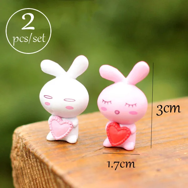 rabbit 2 pcs BAIUFOR миниатюрный Террариум для животных, аксессуары, волшебные садовые фигурки, кукольный дом, Декор, мини-овечка, кролик, олень, лягушка, ежик, свинка - Цвет: rabbit 2 pcs
