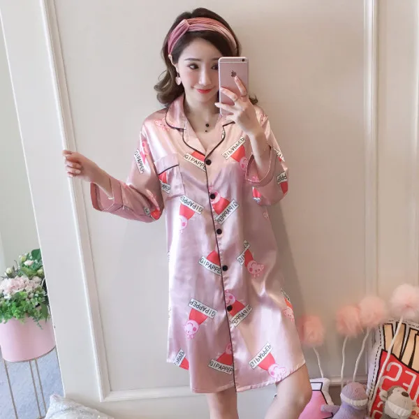 Pink Peppa Pig Silka Surplus женское летнее нижнее белье и пижама ночная шелковая ночная сорочка мягкая свободная ночная рубашка размера плюс 5XL Пижама - Цвет: Pink Peppa Pig