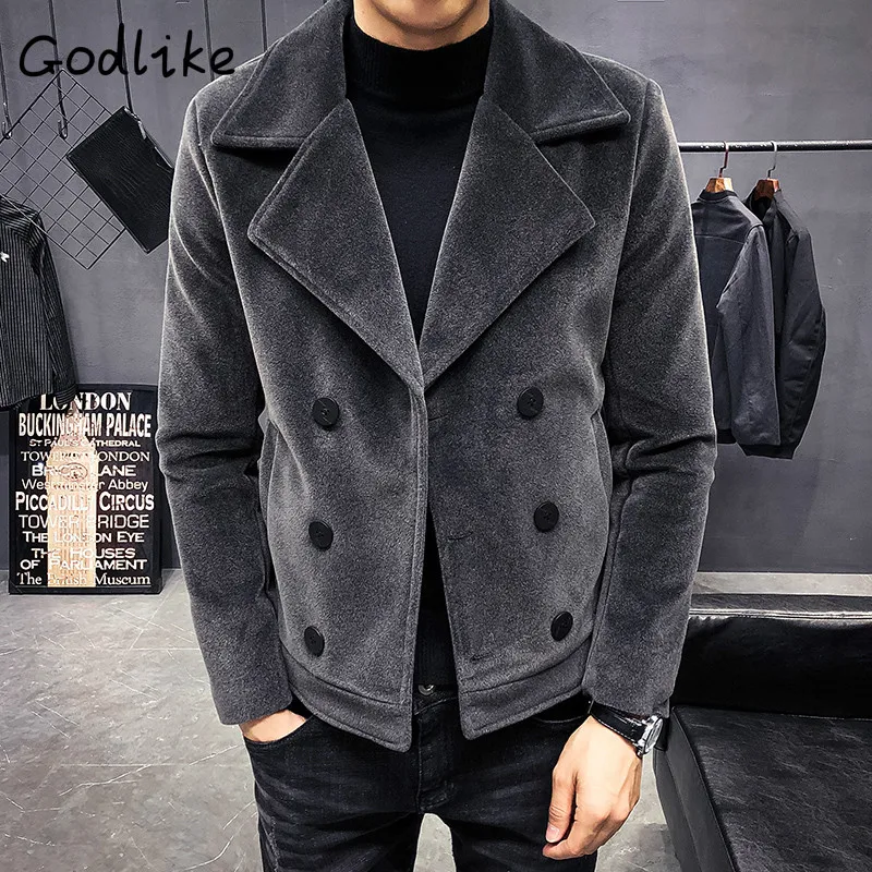 A016 P95Autumn зимние мужские короткие Стильные мини тренчи Новые пальто кардиган