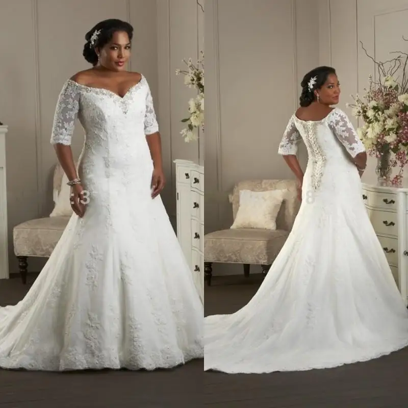 Свадебное платье 2017 г. пикантные Русалка Плюс Размеры с рукавами Vestidos De Noiva