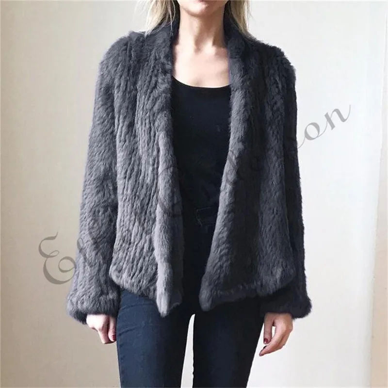 ETHEL ANDERSON Womens Real Rabbit Fur Knitted Coat Short Jackets Top Selling Cardigan Amazing Long Sleeve Top Wholesale Female