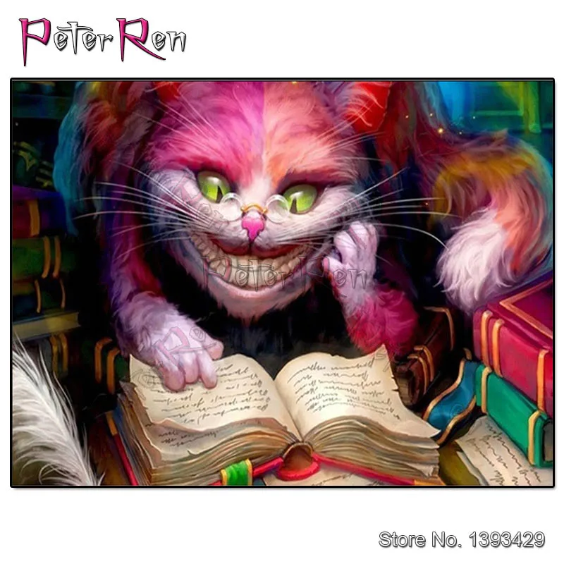Чтение Кот Алмазная вышивка мультфильм книги о животных крестиком Картина