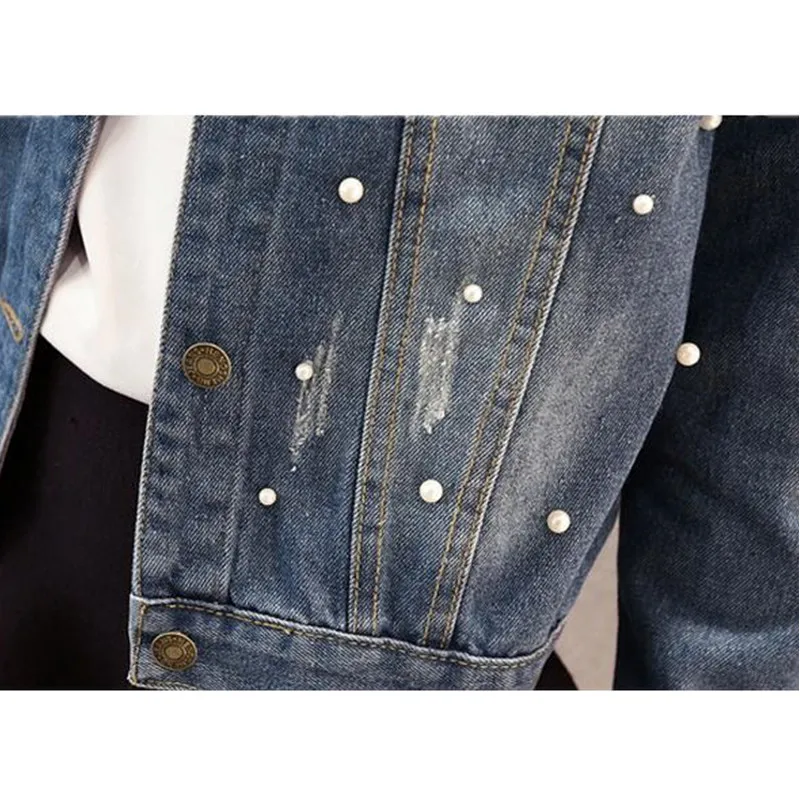 

OKXGNZ Plus Size 5XL Short Denim Jacket Coat Female 2017Korean Style Costume Beaded Long-Sleeved Cowboy Jacket Casual Tops AH196