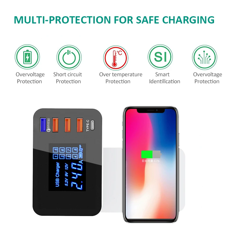 INGMAYA Smart USB зарядное устройство Qi Беспроводная зарядная станция Быстрая зарядка 3,0 для iPhone X samsung S8 Edge huawei Nexus Mi адаптер переменного тока