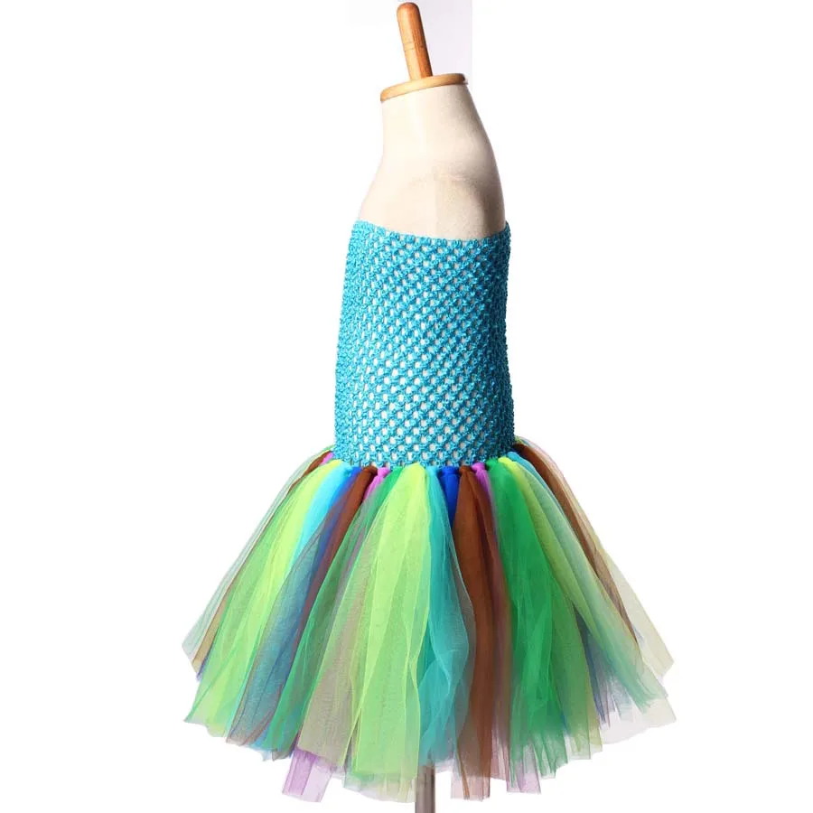 Ksummeree Turquoise Peacock Feather Girls Tutu Dress Halloween Purim Birthday Party Children Pageant Ball Gown | Детская одежда и