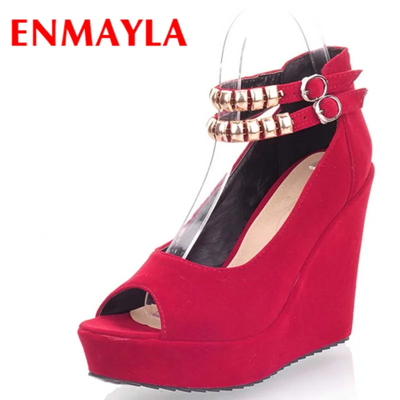 ENMAYLA/новые женские туфли лодочки из нубука на платформе танкетке красного и