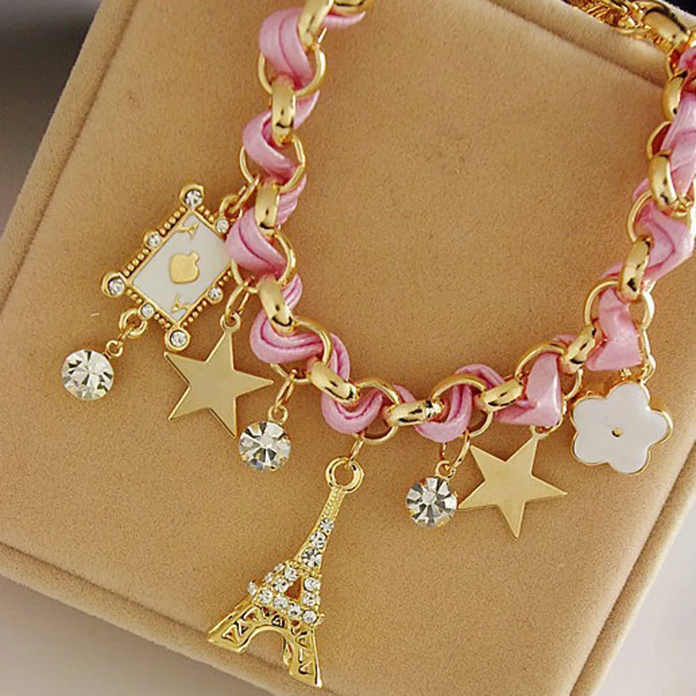 Мода 2017 Новый Для женщин изделия Multi элемент золотой цепочкой Кожаные Веревки