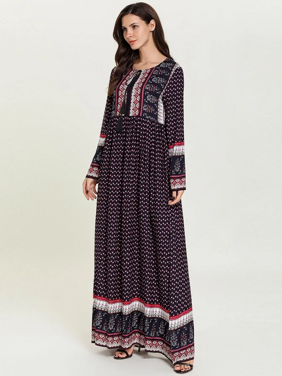 Женское мусульманское платье Дубай abaya Femme печать Турецкая индейка Bangladesh кафтан арабское, с длинными рукавами плюс размер Исламская одежда