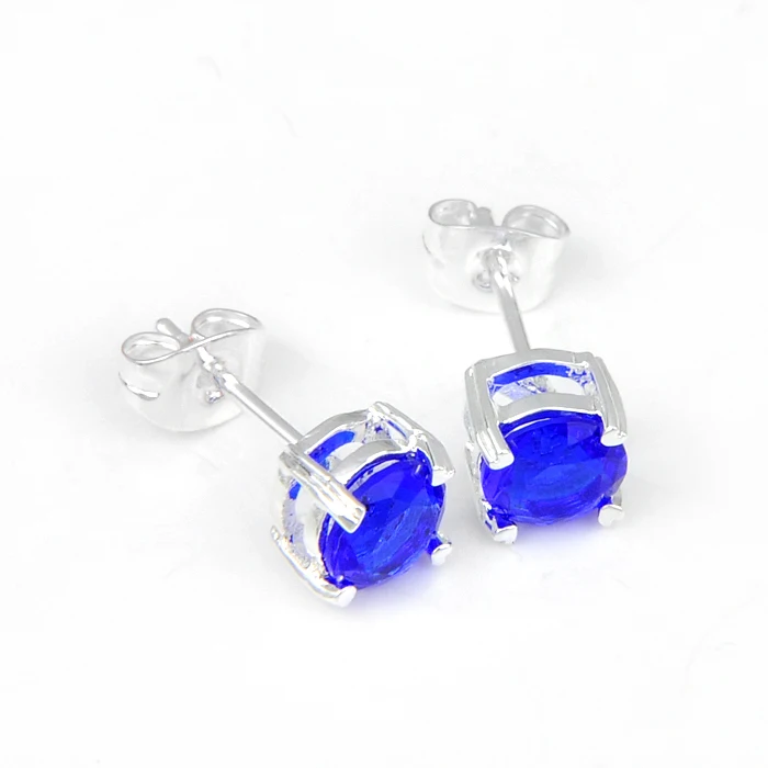 Promotions 10pair Roun Swiss Blue Synthetic Crystal Silver Plated Stud Earrings Hot Sale Fashion Women Jewelry Wholesale E0196 | Украшения