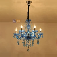 led e14 european iron crystal glass fabric blue chandelier lighting lustre suspension luminaire lampen for foyer