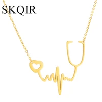 hollow heart wave line pendant stethoscope heartbeat ecg dangle stainless steel heartbeat necklace for women choker jewelry gift