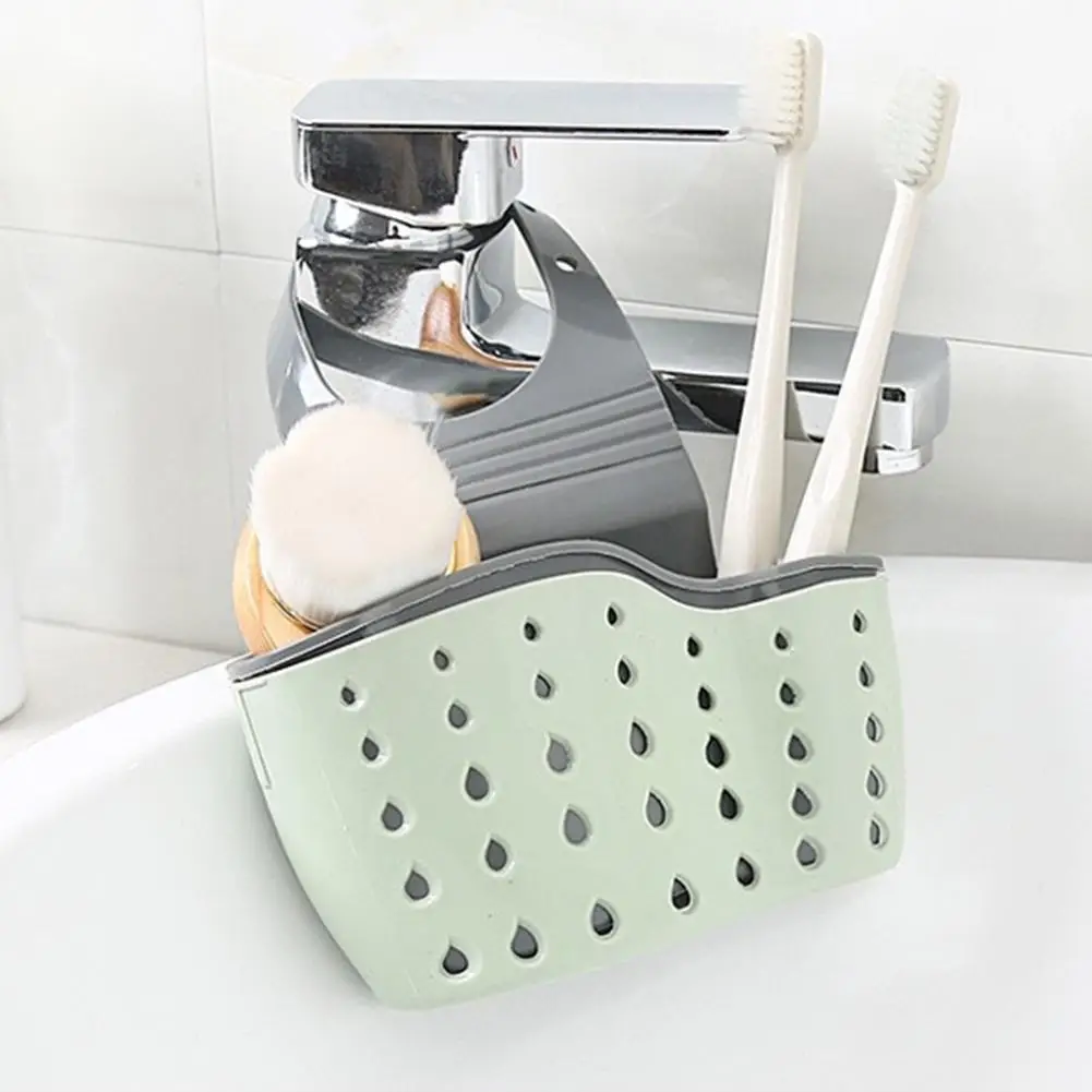 Sink Draining Hanging Basket Kitchen &amp Dining Adjustable Rubber Hollow-out Dish-washing Sponge Sucker Tank Rack Storage Bag | Дом и сад